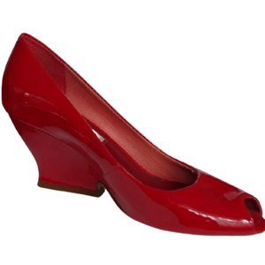 Arnold Churgin Red Patent Leather Peep Toe Wedges- Sz. 36